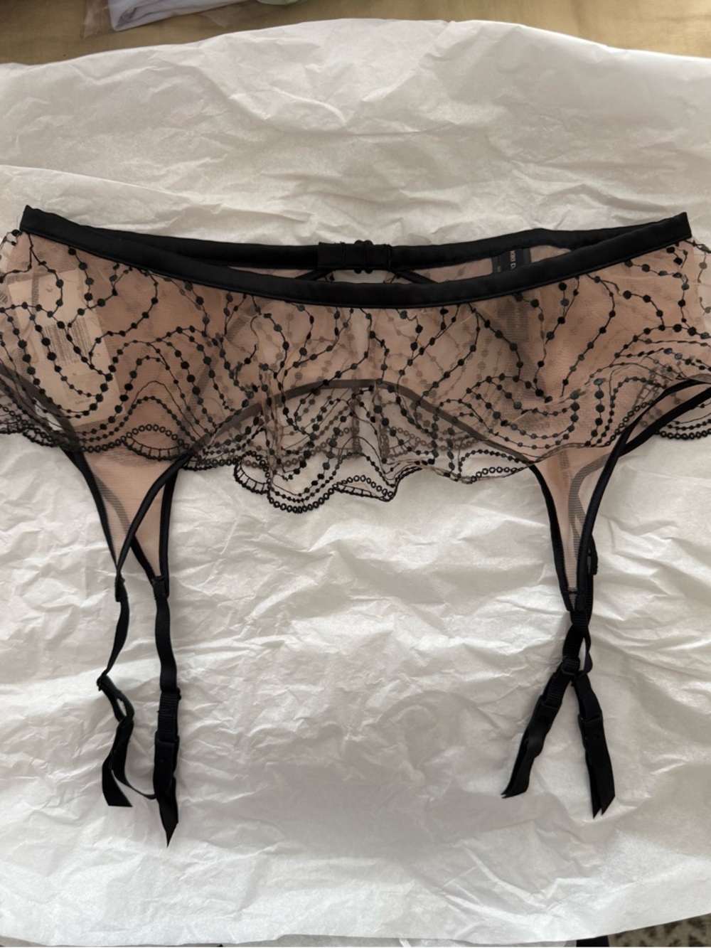 NWT Kiki de Montpatnasse Nude and Black Sheer Embroidered Garter Belt-M